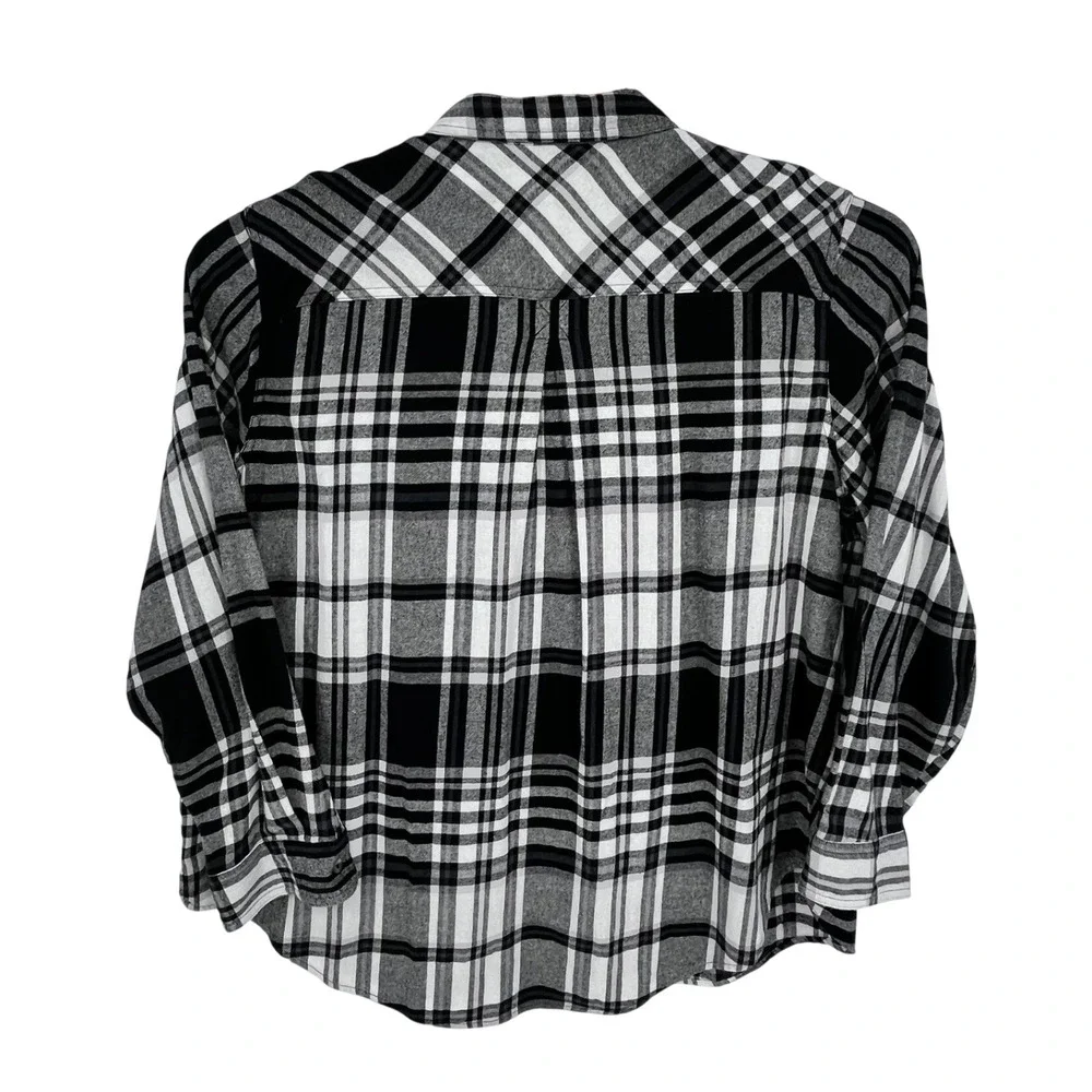 Sonoma Black White Plaid Flannel Shirt Womens 2X Fall Casual Classic Cabincore - Picture 3 of 11